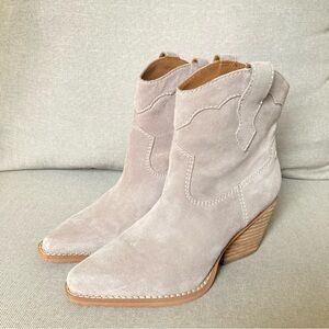 Zodiac Roslyn Suede Leather Western Ankle Boots Taupe Stone Gray | Size 6m